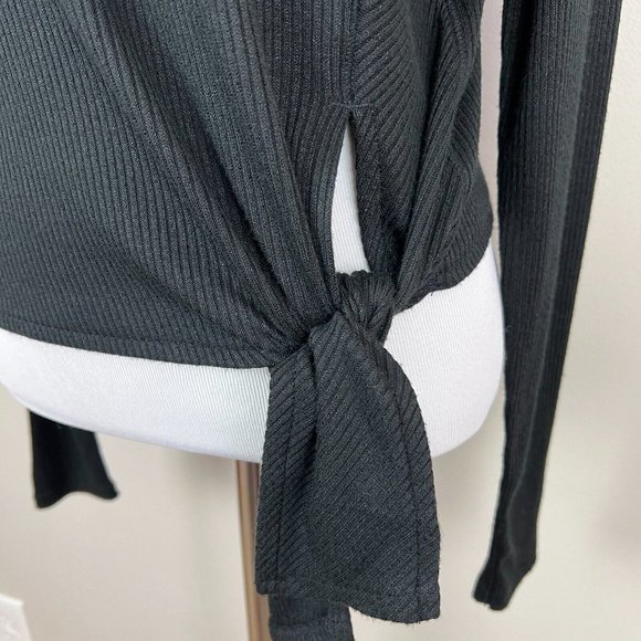 RAG & BONE Top Womens M The Rib Knit Side Tie Turtleneck Cropped Tee Long Sleeve - Picture 4 of 13